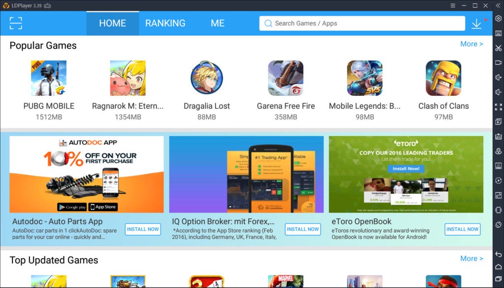 LDPlayer Home Interface with Installed Games