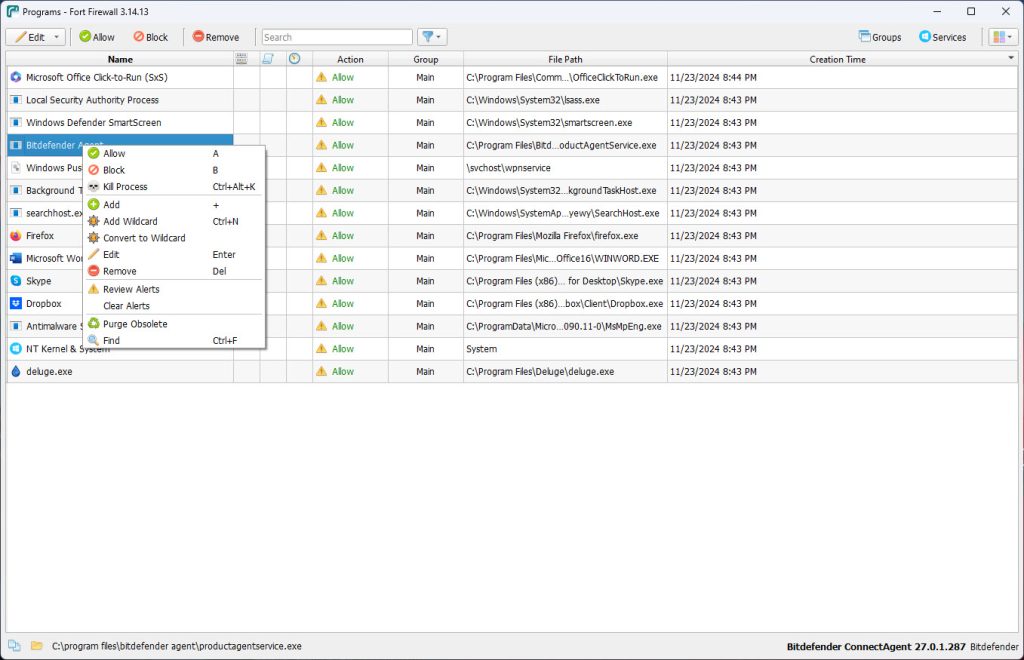 Live network usage and IP connection monitor in Fort Firewall