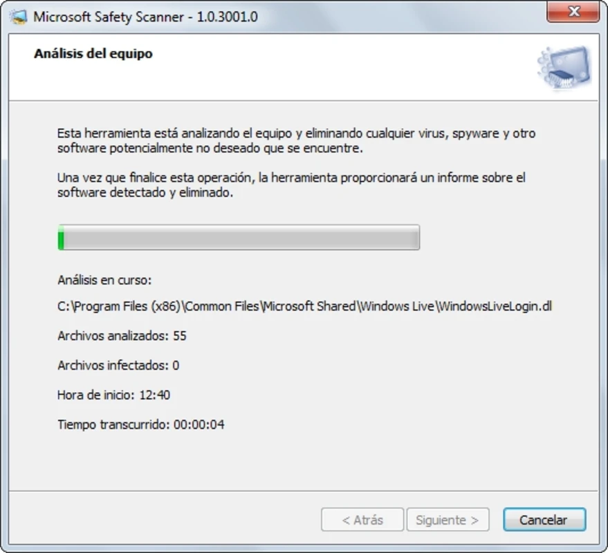 Microsoft Safety Scanner running a full system malware scan on Windows PC