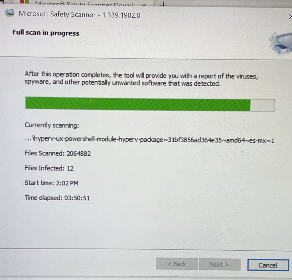 Full system scan in progress using Microsoft Safety Scanner