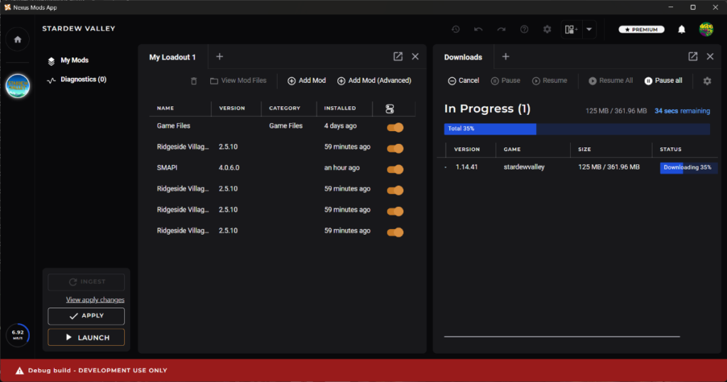 Nexus Mod App multi-profile support window
