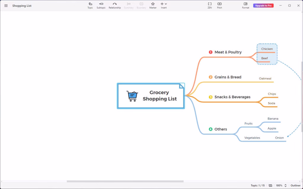 XMind export options including PDF, Word, Markdown, and PowerPoint