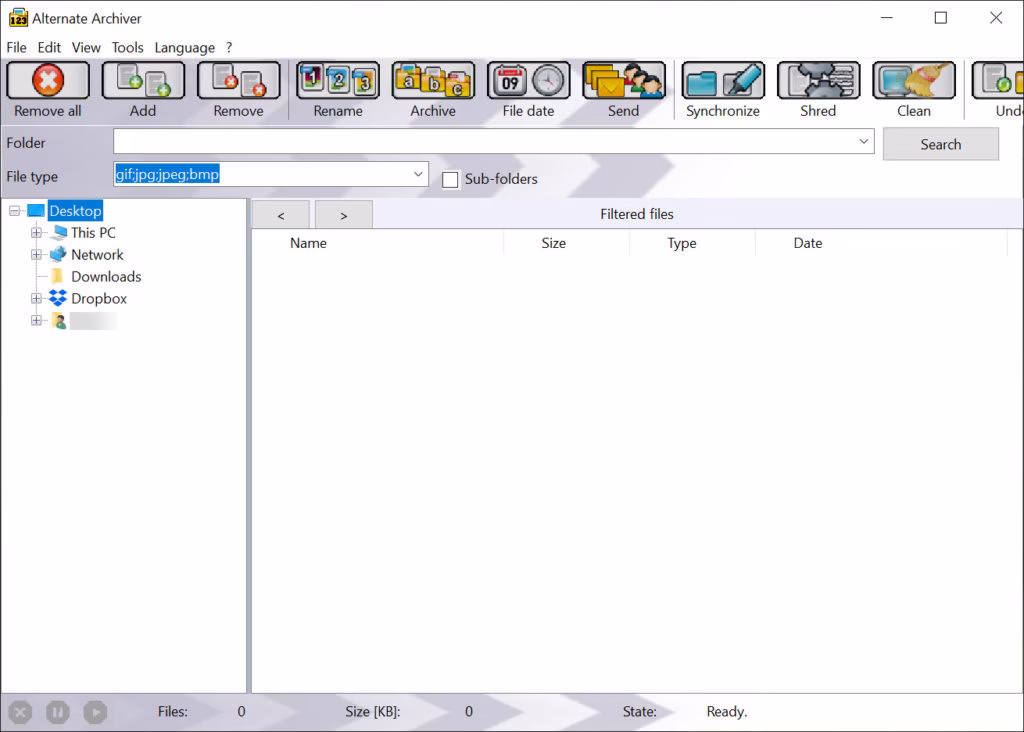 Creating ZIP archives of selected files in Alternate Archiver