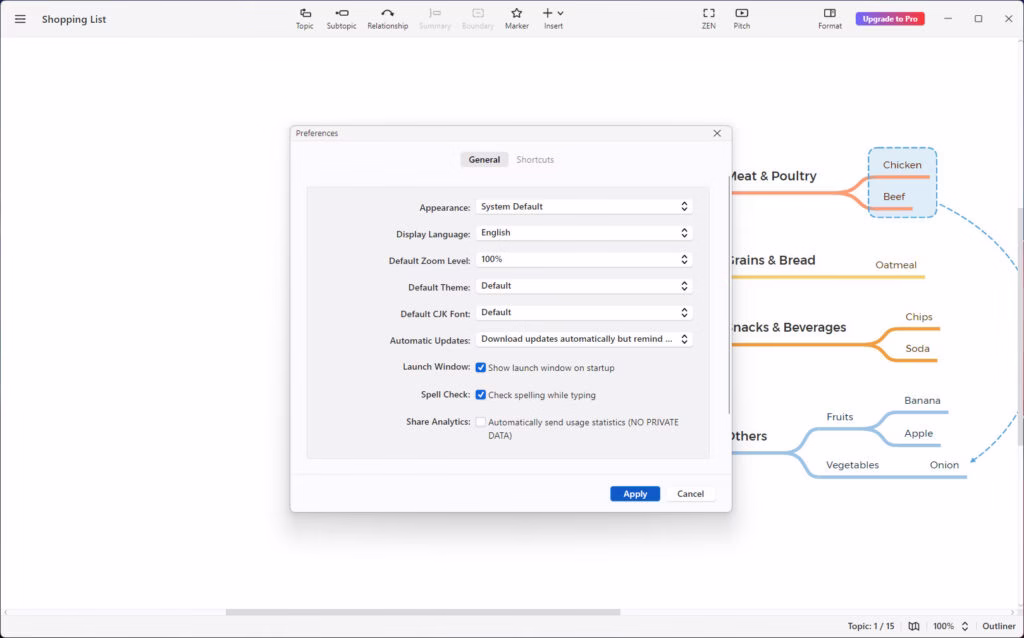 XMind ZEN mode in full-screen view with minimal distractions