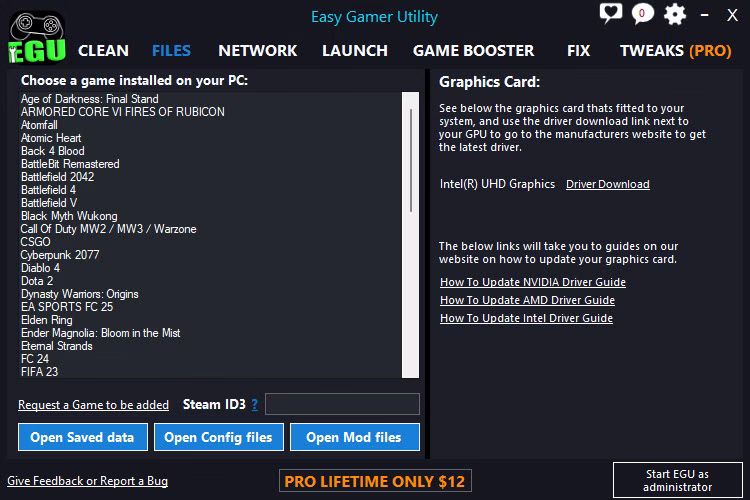 Easy Gamer Utility system monitoring panel