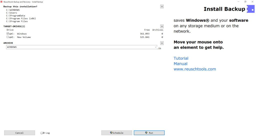 scheduled backup settings panel