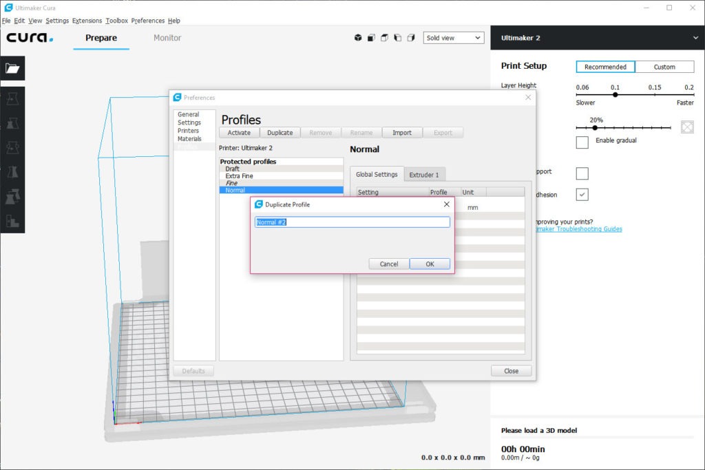 Cura settings and customization options