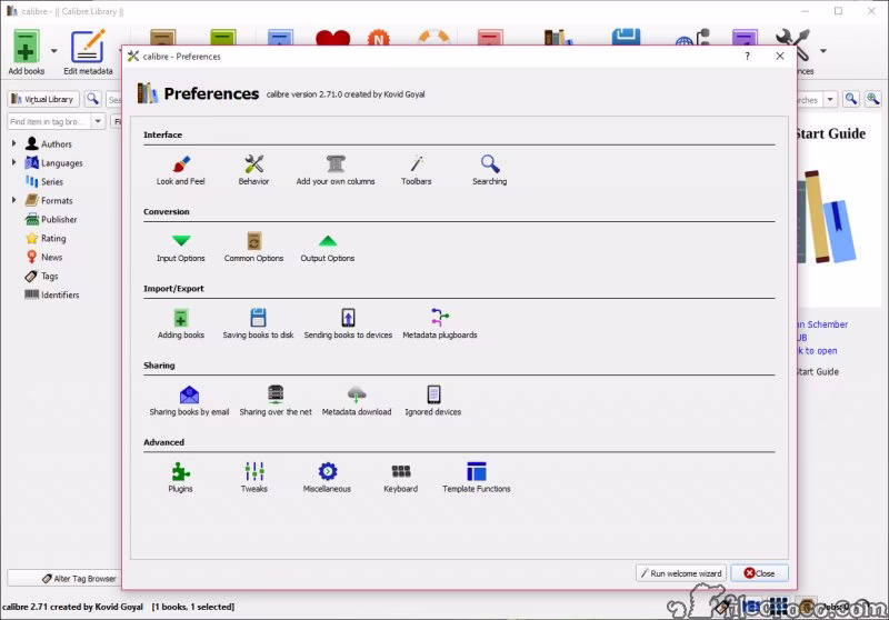 Main library interface of Calibre with book list.