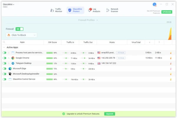 GlassWire alerts for suspicious hosts and DNS changes