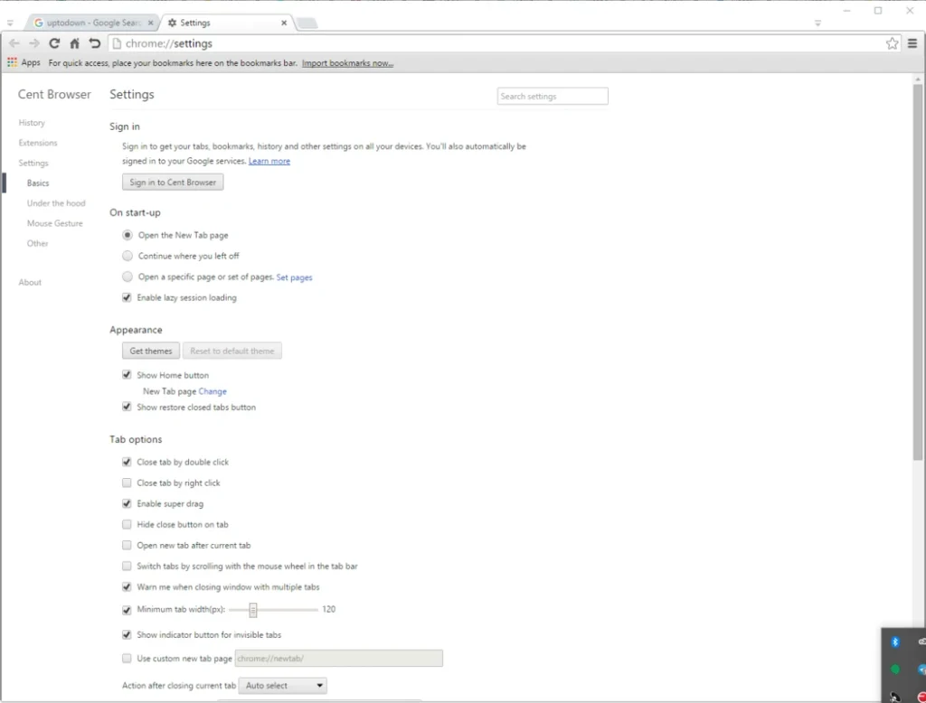 Cent Browser advanced tab management in action