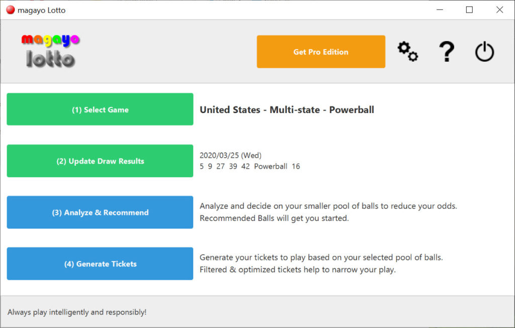 Lottery results and draw history view in Magayo Lotto software