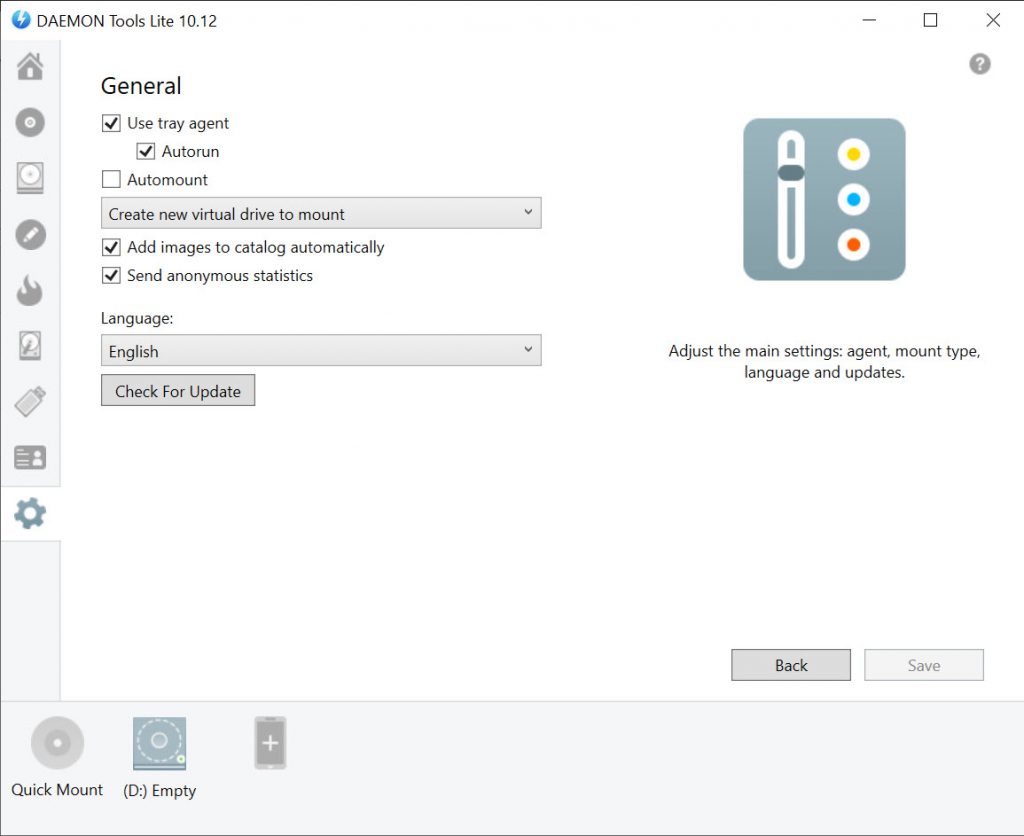 DAEMON Tools Lite dashboard with multiple virtual drives configured