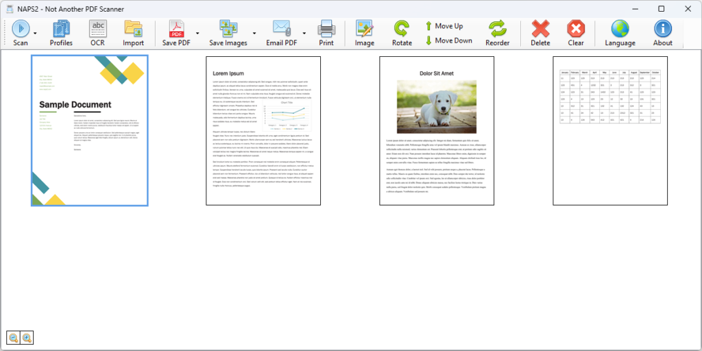 Export options in NAPS2 with PDF and image formats