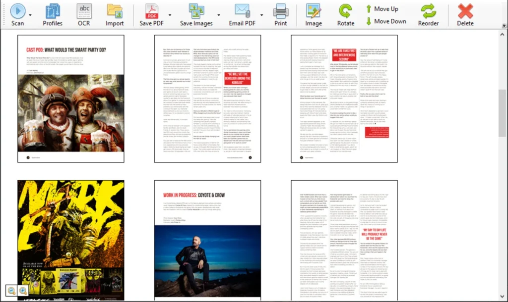 NAPS2 interface showing scanned pages and profile setup