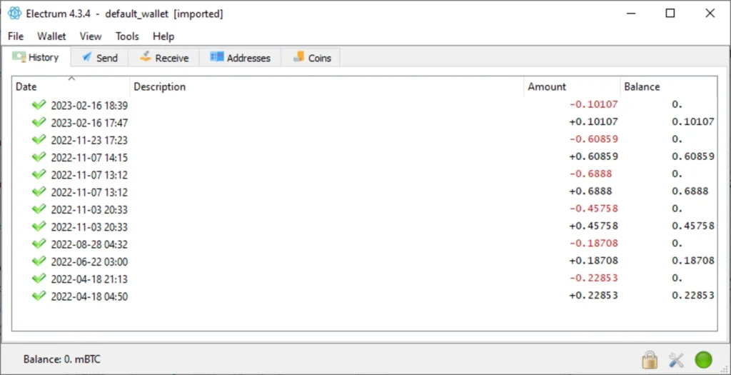 Electrum Bitcoin wallet send and receive screen with custom fee settings
