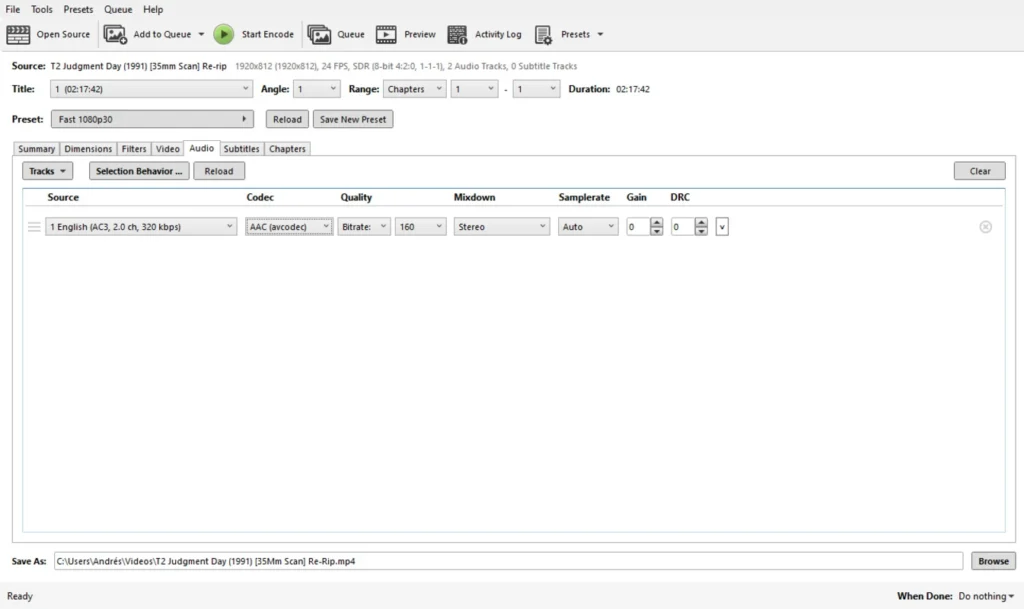 HandBrake encoding settings and customization options