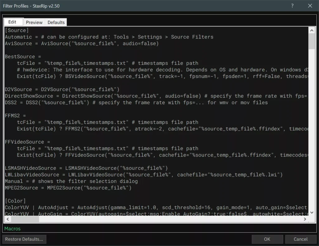 StaxRip encoding settings and customization options