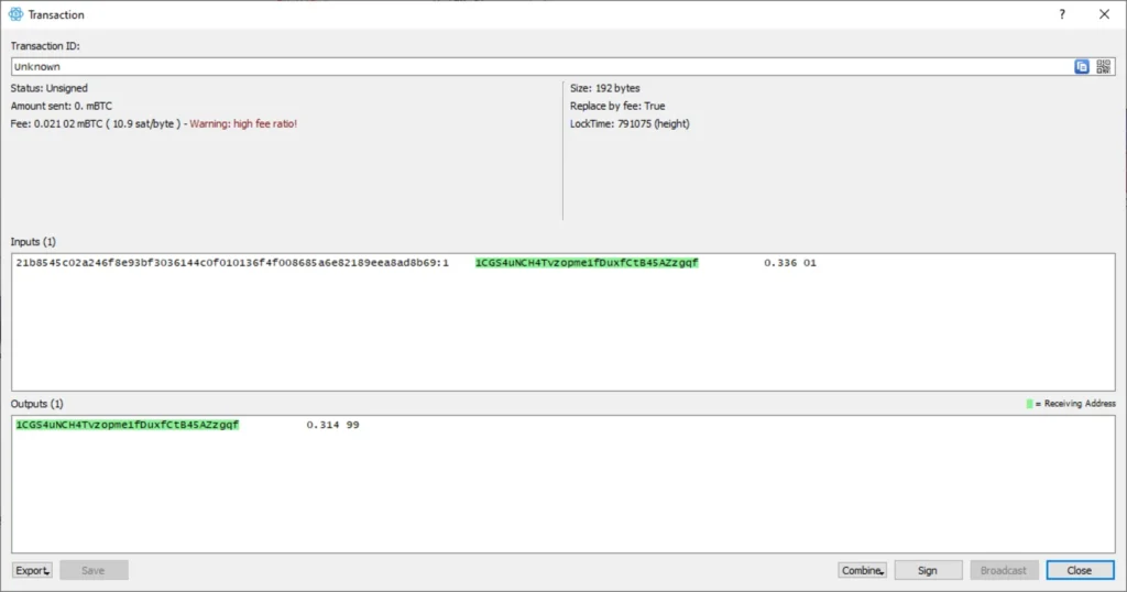 Electrum 4.7.2 main wallet interface showing Bitcoin balance and transaction history