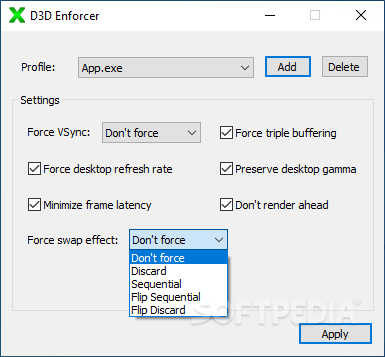 Profile creation screen for adding a target application